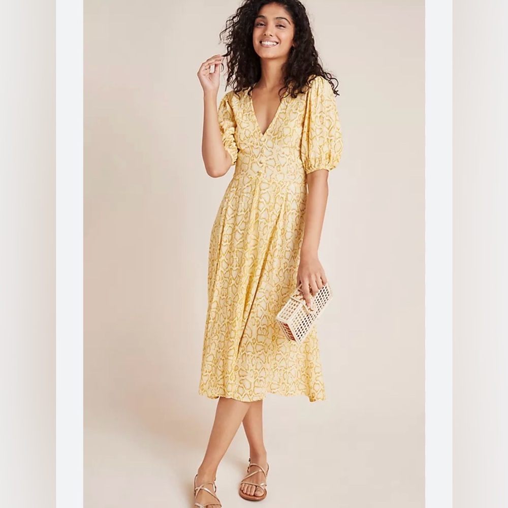 Anthropologie Yellow Floral Midi Dress